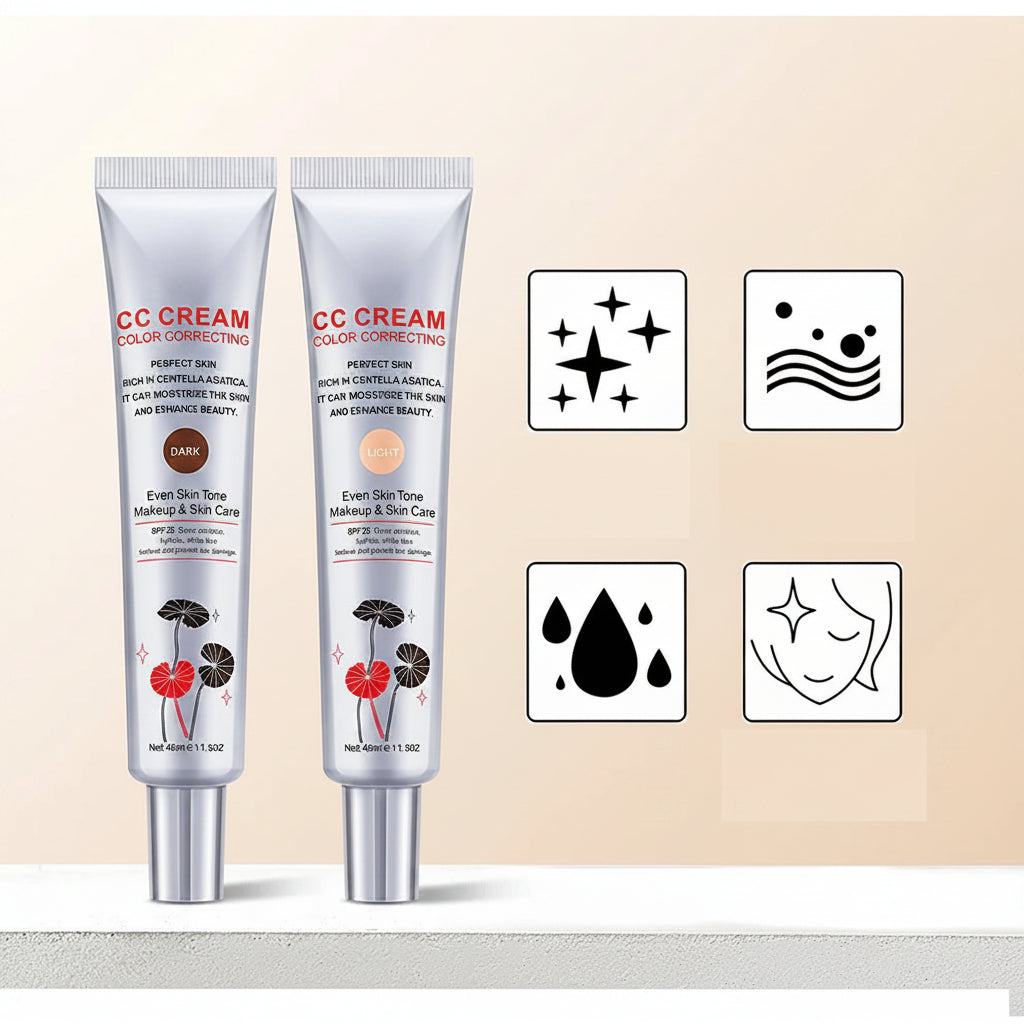 Color Correcting CC Cream with Centella - Lightweight Foundation with Whitening, BB Cream Coverage & Skin Repair in One