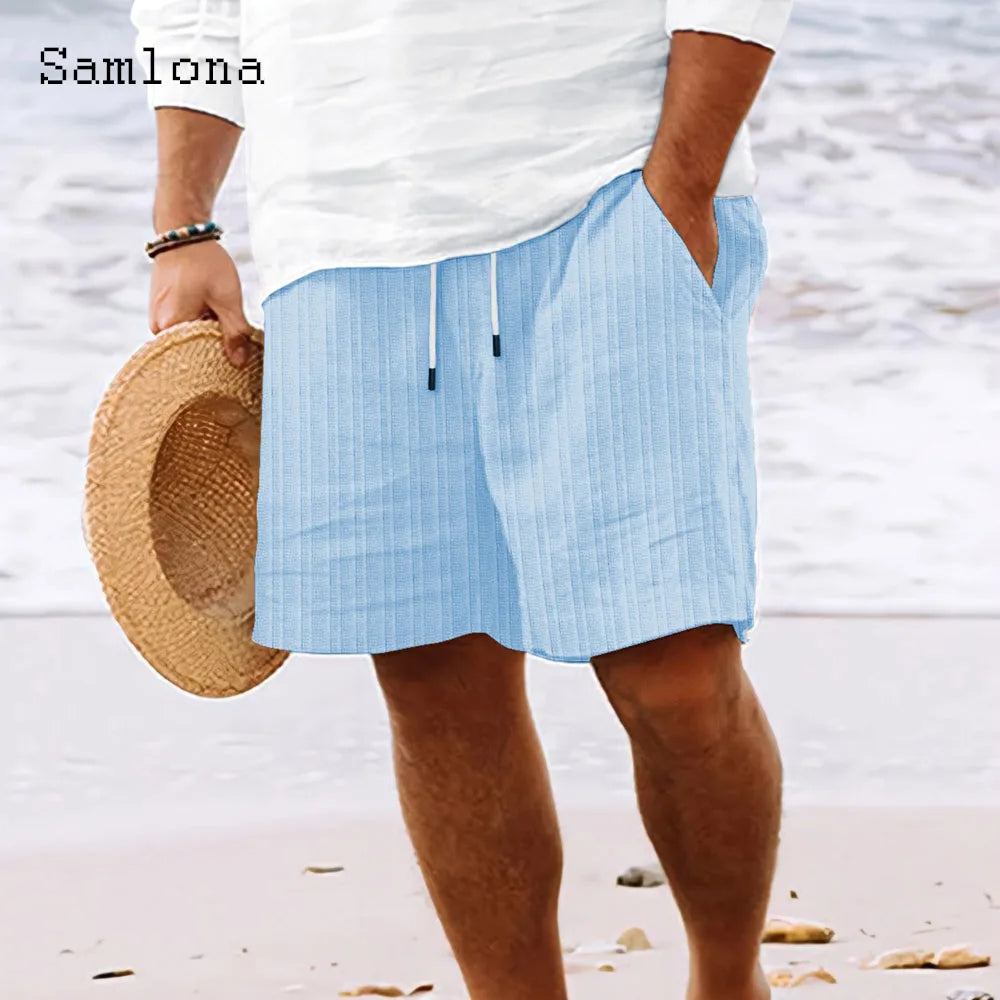 Soft Cotton Linen Men’s Striped Shorts – Elegant and Breathable Black & White Casual Beachwear for Summer Street Style Looks
