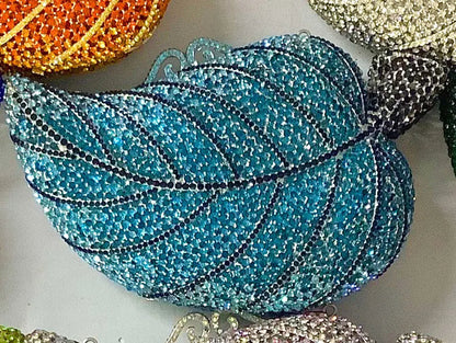 Crystal Tree Leaf Clutch – Women’s Gold, Orange, Green & Blue Diamond Evening Bags for Weddings, Parties & Luxury Fashion