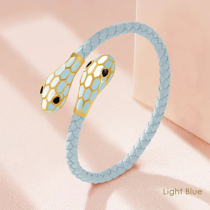 Double Snake Head Leather Bracelet – Classic Moonlight Braided Jewelry for Women’s Fashion with Genuine Leather & Gift Appeal