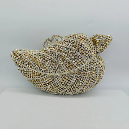 Crystal Tree Leaf Clutch – Women’s Gold, Orange, Green & Blue Diamond Evening Bags for Weddings, Parties & Luxury Fashion