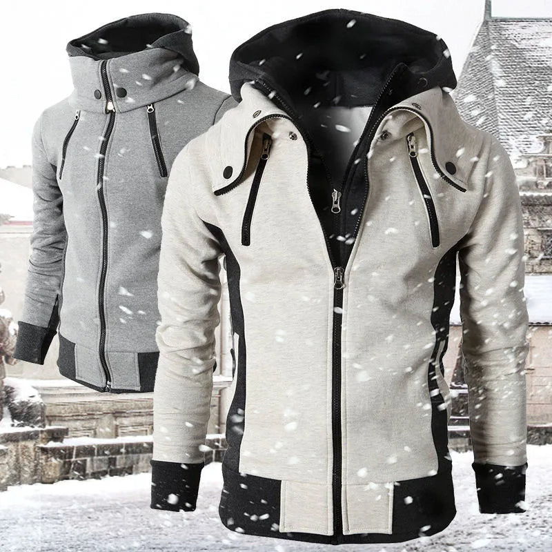 Zip-Up Men’s Hoodie with Warm Scarf Collar – Outdoor Sports Sweatshirt for Daily Winter Comfort and Modern Streetwear Vibes