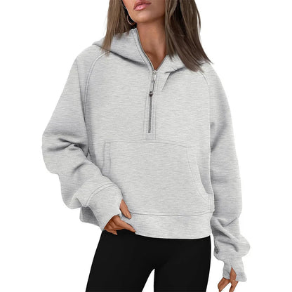 Half-Zip Fleece Hoodie Sweatshirt – Stylish Fall/Winter Pullover for Women’s Cozy Outfits and Streetwear Layers