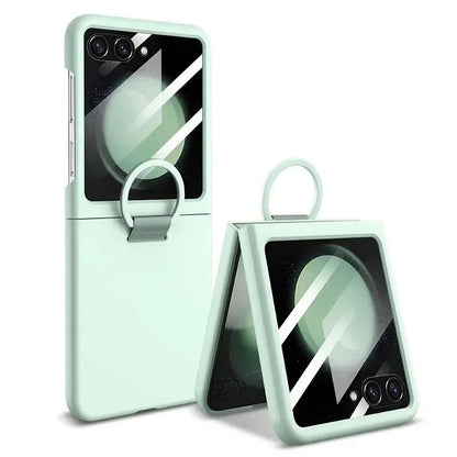 Liquid Silicone Ring Holder Phone Case for Samsung Galaxy Z Flip Series – Shockproof, Glass Screen Film, Durable 2-in-1 Design