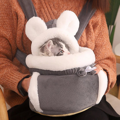 Winter Plush Cat Backpack Carrier – Soft Pet Cage Bag for Indoor/Outdoor Use with Comfortable Padded Straps & Travel Convenience