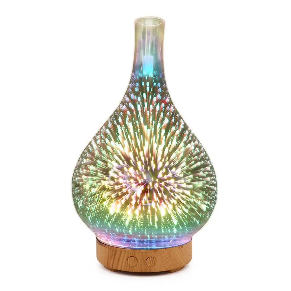 Firework Glass Aroma Diffuser – 3D Ultrasonic Humidifier with 7 LED Lights & Essential Oil Nebulizer