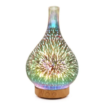 Firework Glass Aroma Diffuser – 3D Ultrasonic Humidifier with 7 LED Lights & Essential Oil Nebulizer