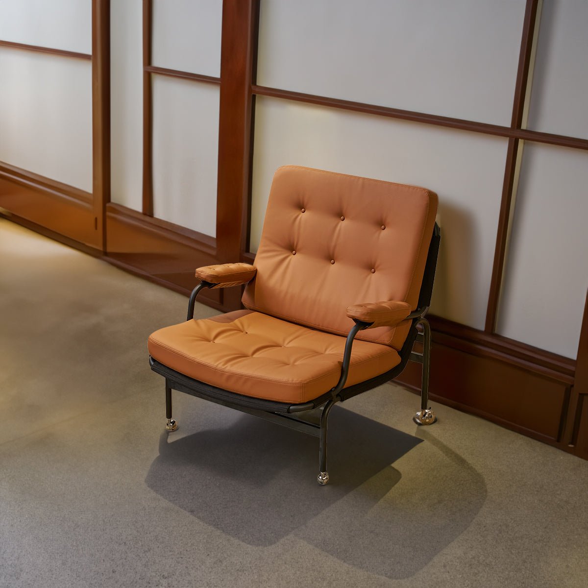 Living Room Chair with High Backrest, Soft Padding, Adhesive Leather Armrests, and Metal Legs