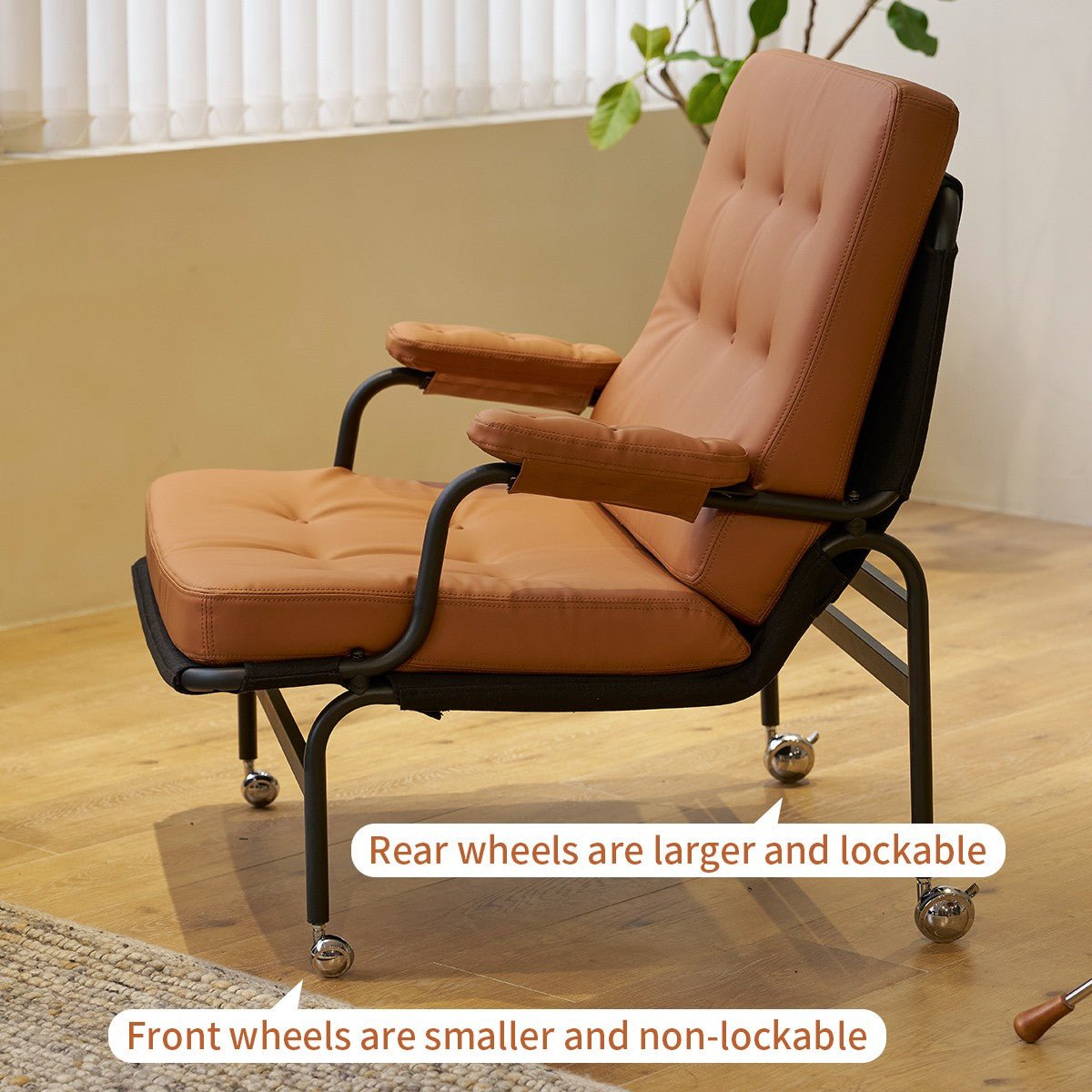 Living Room Chair with High Backrest, Soft Padding, Adhesive Leather Armrests, and Metal Legs