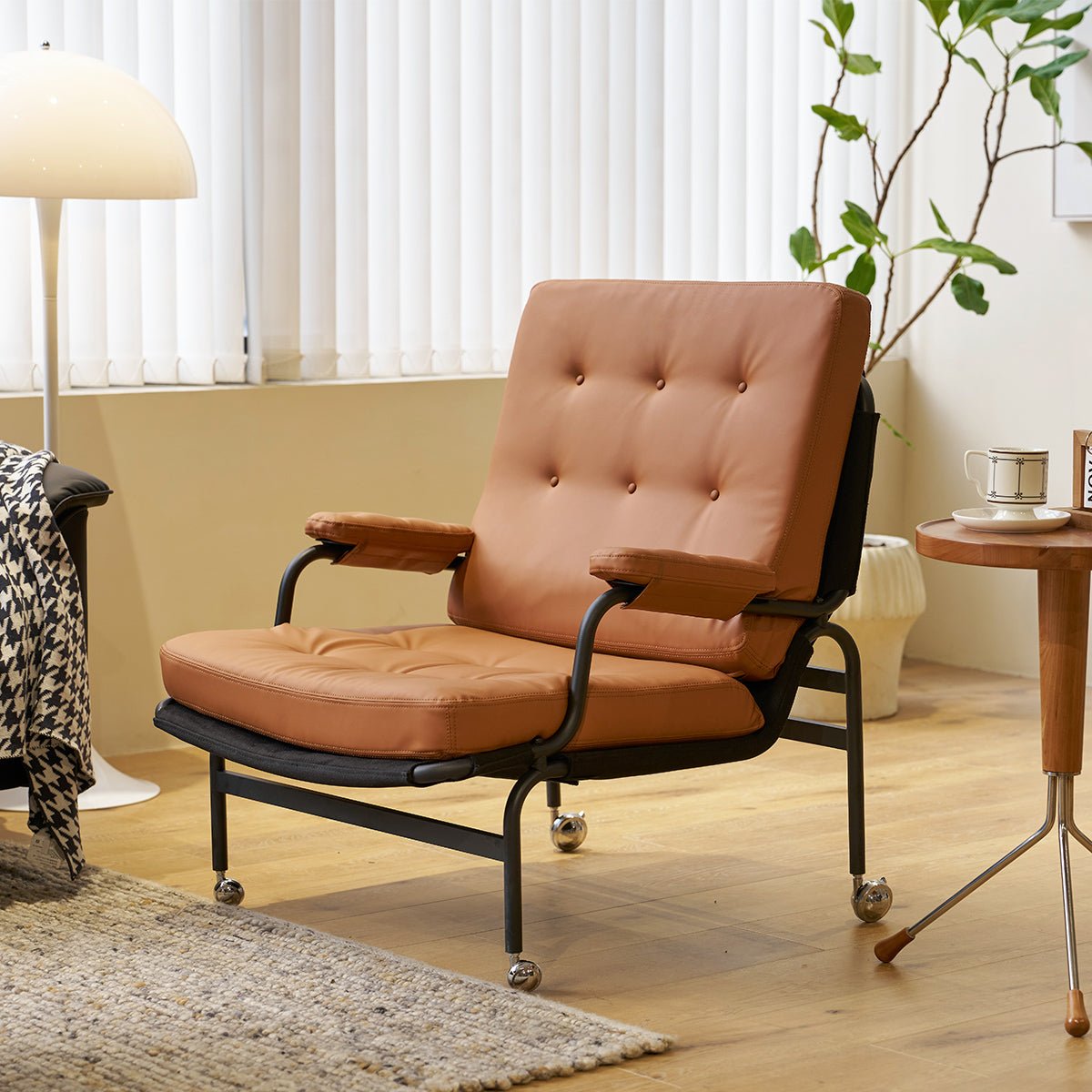 Living Room Chair with High Backrest, Soft Padding, Adhesive Leather Armrests, and Metal Legs