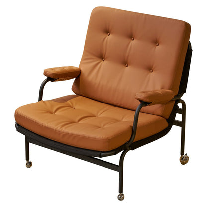 Living Room Chair with High Backrest, Soft Padding, Adhesive Leather Armrests, and Metal Legs