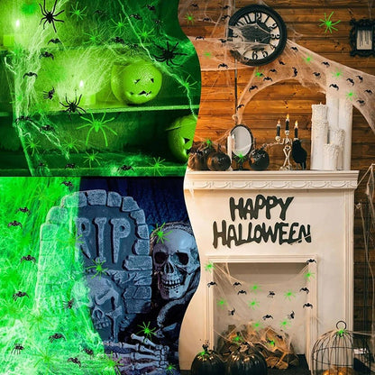 Luminous Glow in the Dark Spider Web Decoration - Creepy Crawly Glow Spider Web