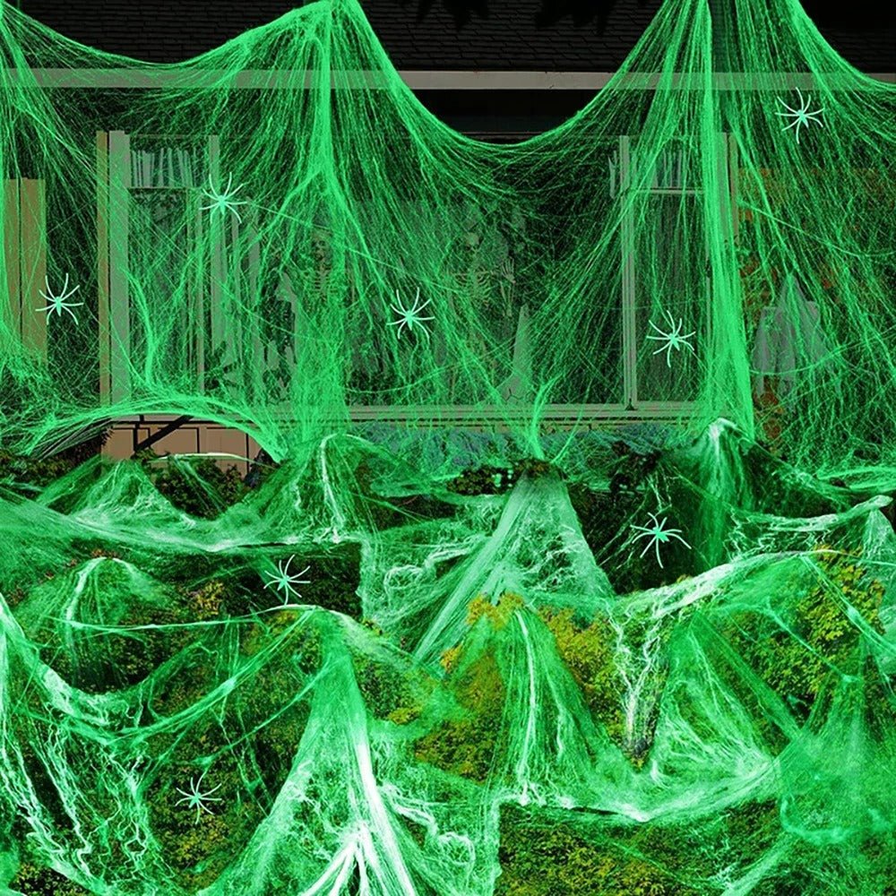Luminous Glow in the Dark Spider Web Decoration - Creepy Crawly Glow Spider Web
