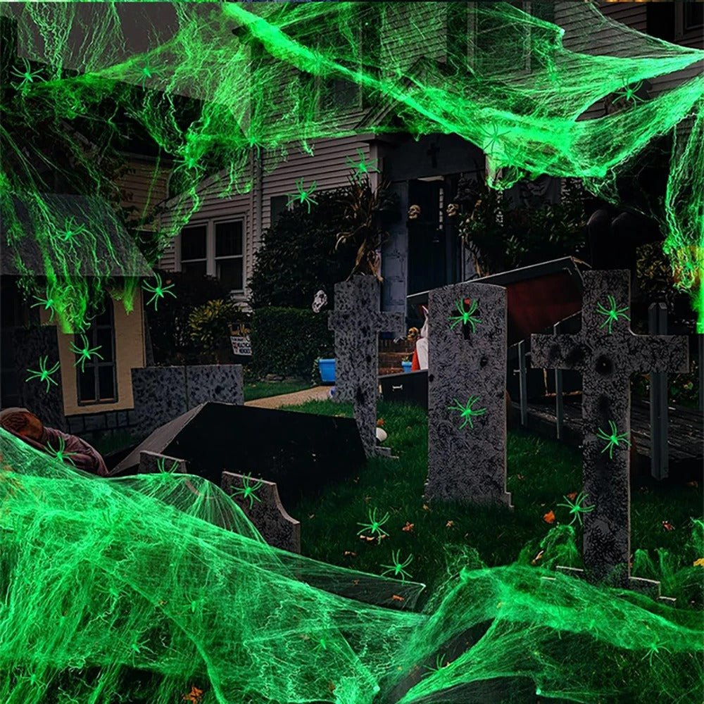 Luminous Glow in the Dark Spider Web Decoration - Creepy Crawly Glow Spider Web