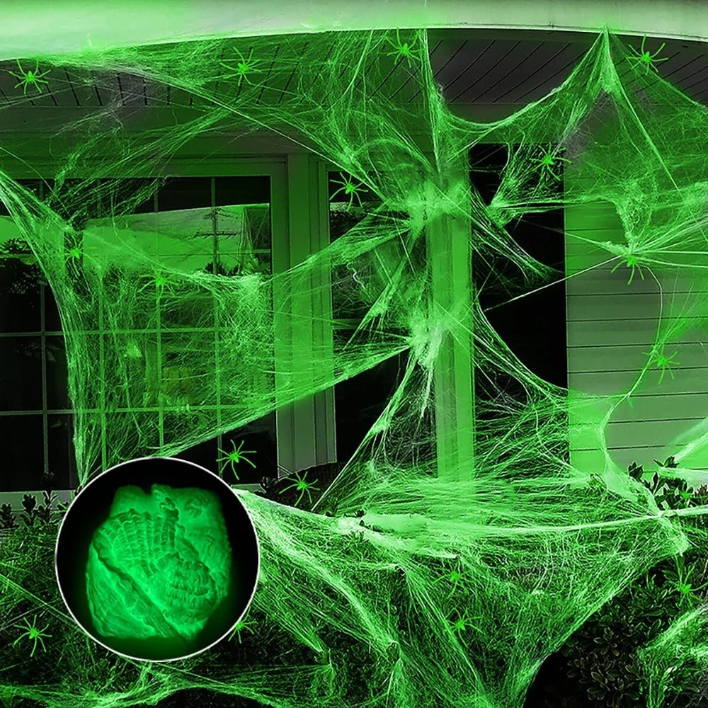 Luminous Glow in the Dark Spider Web Decoration - Creepy Crawly Glow Spider Web