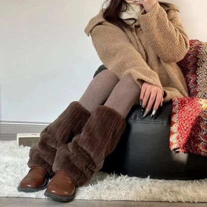 Faux Fur Leg Warmers for Women – Thick Imitation Mink Plush, Mid-Length