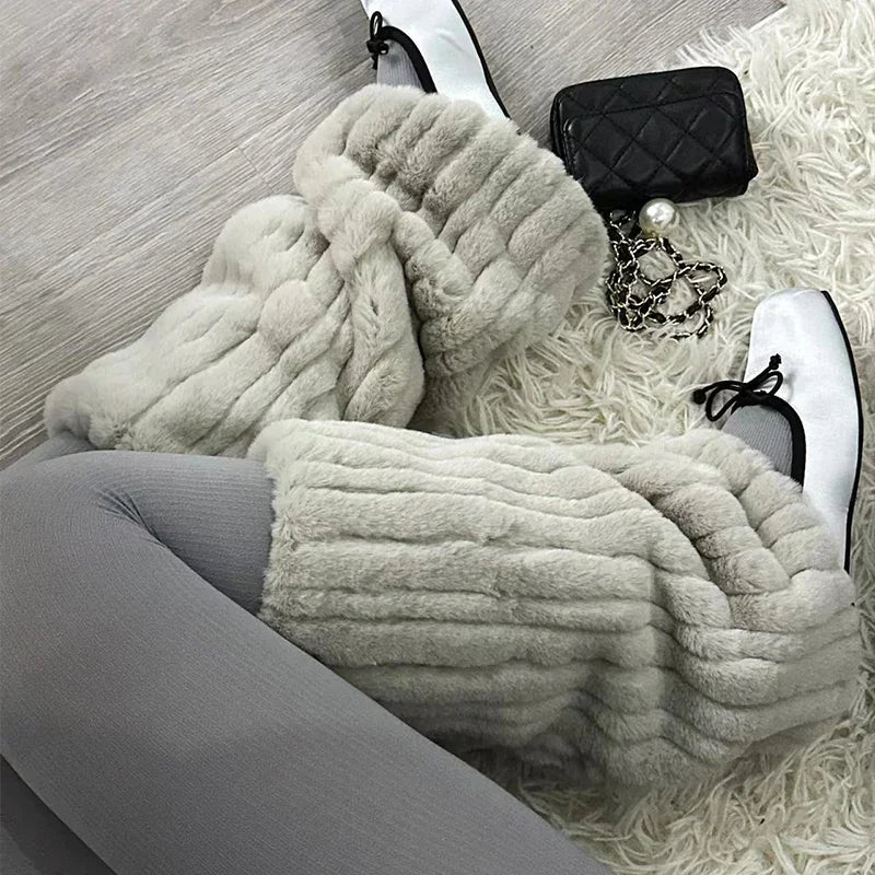 Faux Fur Leg Warmers for Women – Thick Imitation Mink Plush, Mid-Length