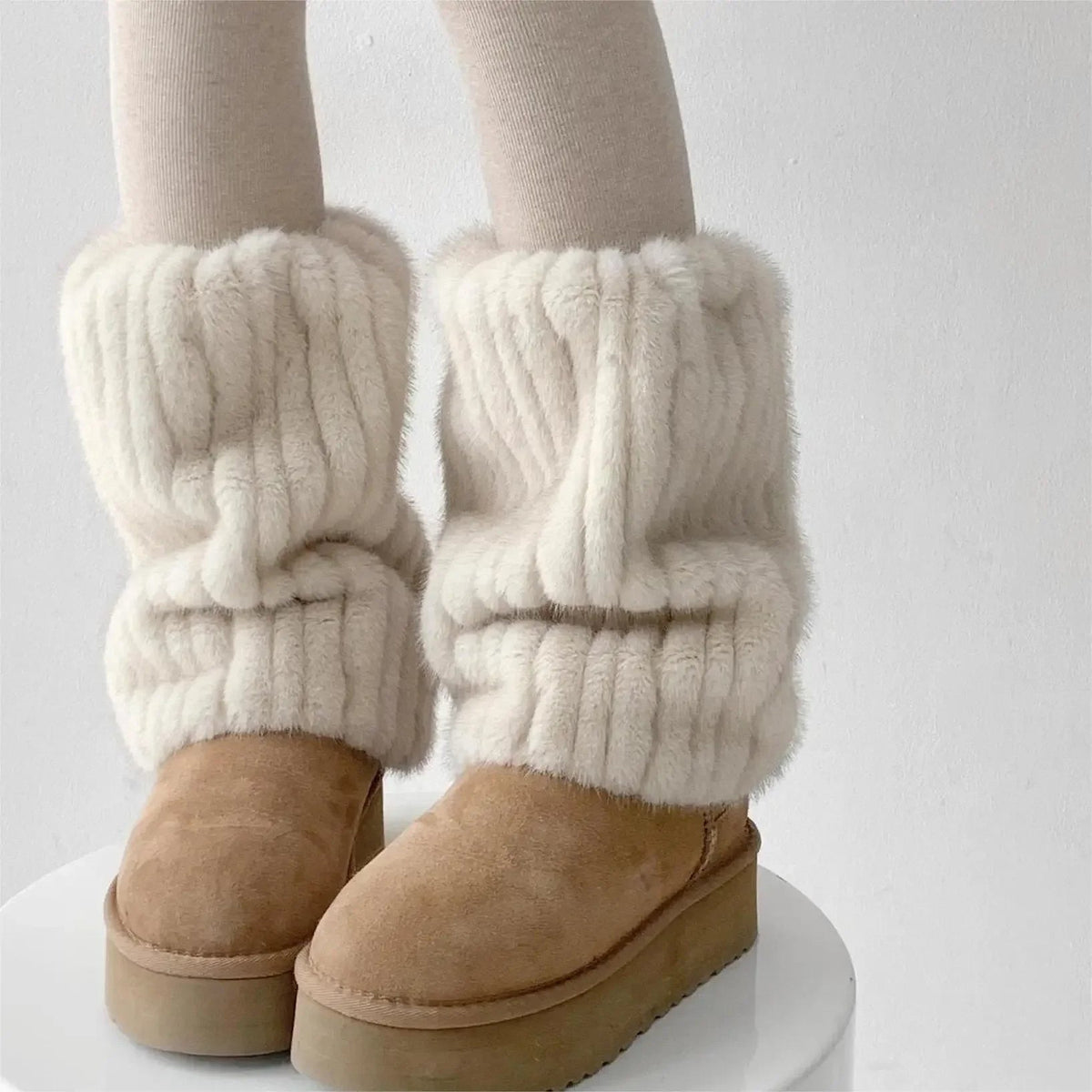 Faux Fur Leg Warmers for Women – Thick Imitation Mink Plush, Mid-Length