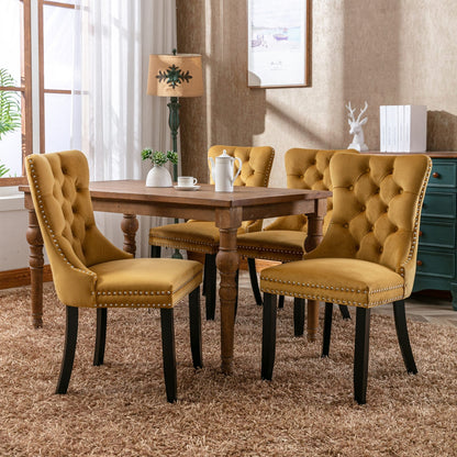 Luxury Velvet Tufted Dining Chairs, Solid Wood Legs with Nailhead Trim, Set of 2