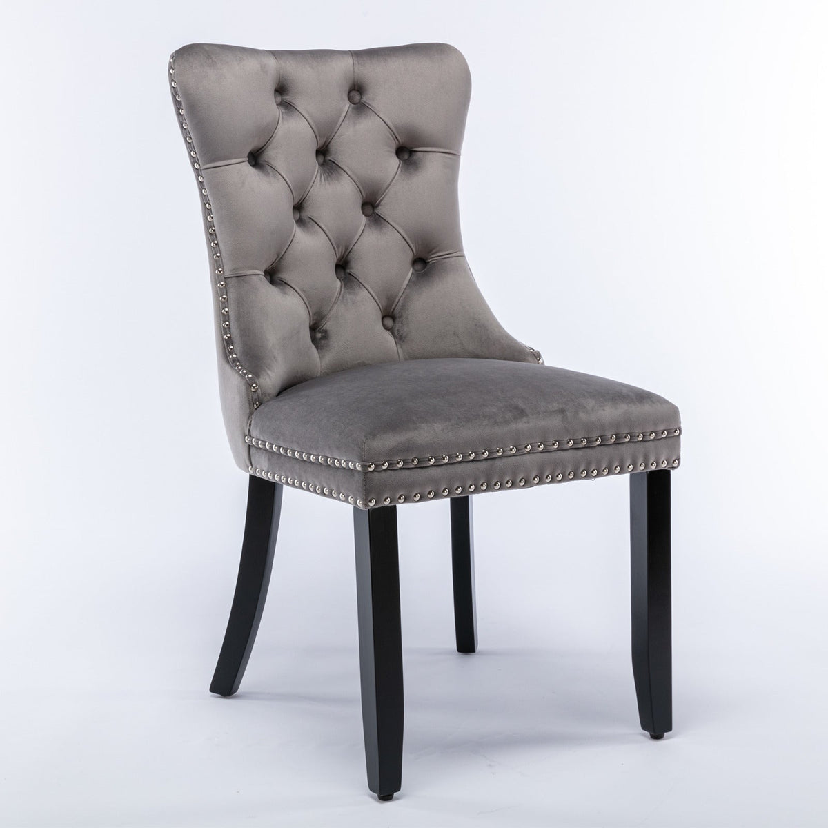 Luxury Velvet Tufted Dining Chairs, Solid Wood Legs with Nailhead Trim, Set of 2