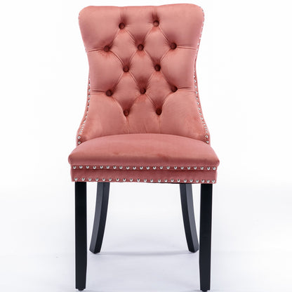Luxury Velvet Tufted Dining Chairs, Solid Wood Legs with Nailhead Trim, Set of 2