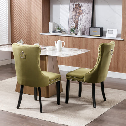 Luxury Velvet Tufted Dining Chairs, Solid Wood Legs with Nailhead Trim, Set of 2