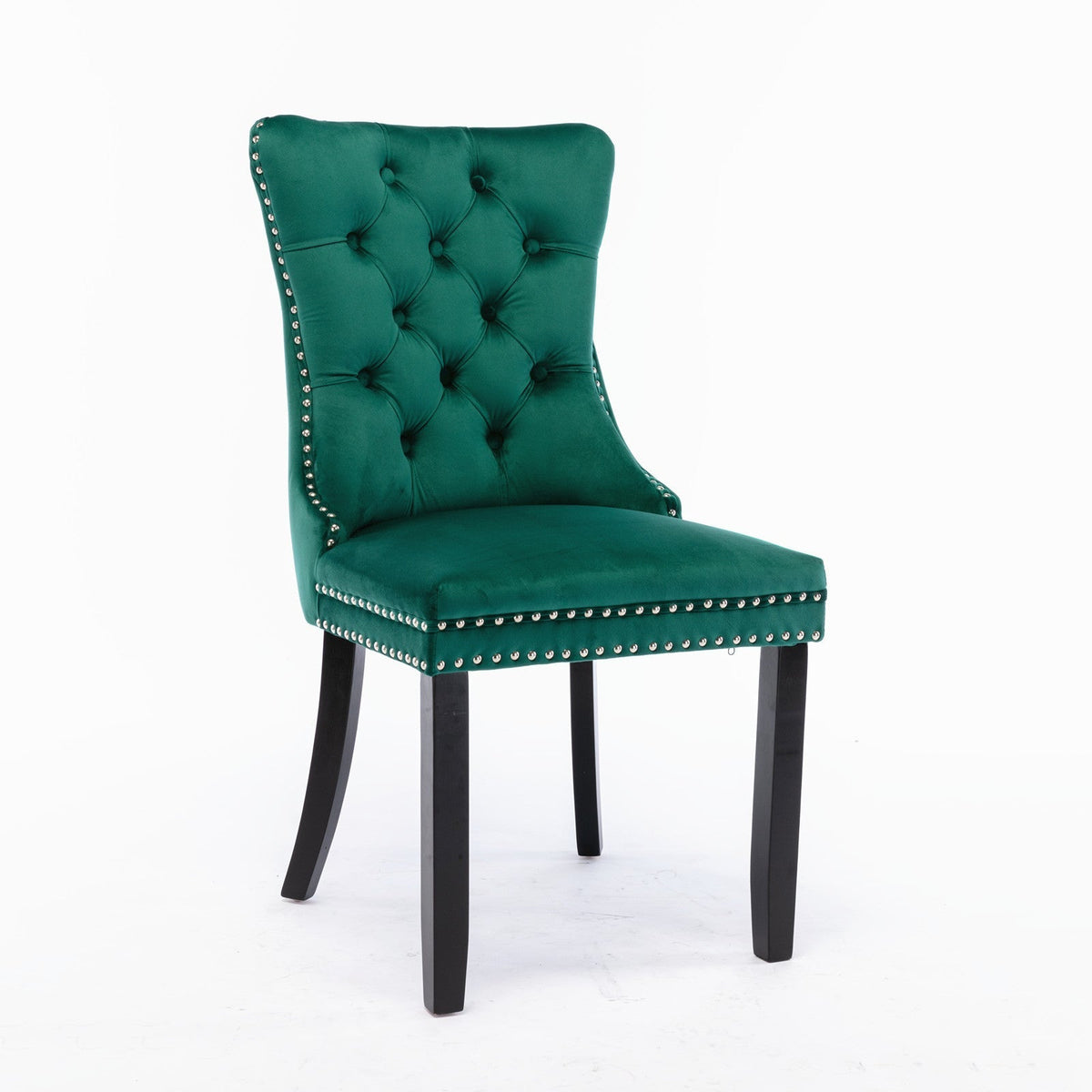 Luxury Velvet Tufted Dining Chairs, Solid Wood Legs with Nailhead Trim, Set of 2