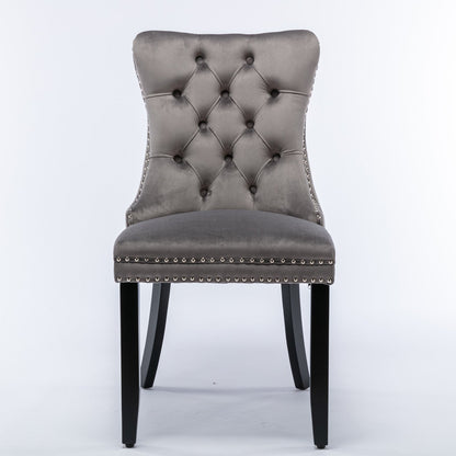 Luxury Velvet Tufted Dining Chairs, Solid Wood Legs with Nailhead Trim, Set of 2