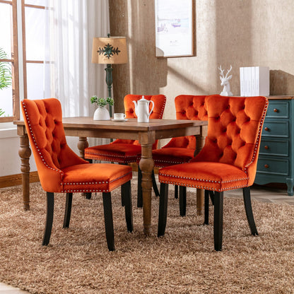 Luxury Velvet Tufted Dining Chairs, Solid Wood Legs with Nailhead Trim, Set of 2