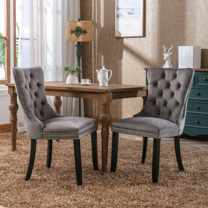 Luxury Velvet Tufted Dining Chairs, Solid Wood Legs with Nailhead Trim, Set of 2
