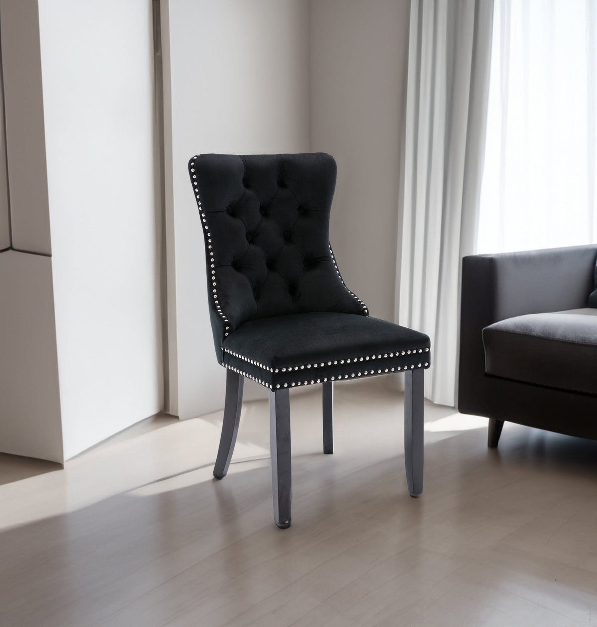 Luxury Velvet Tufted Dining Chairs, Solid Wood Legs with Nailhead Trim, Set of 2