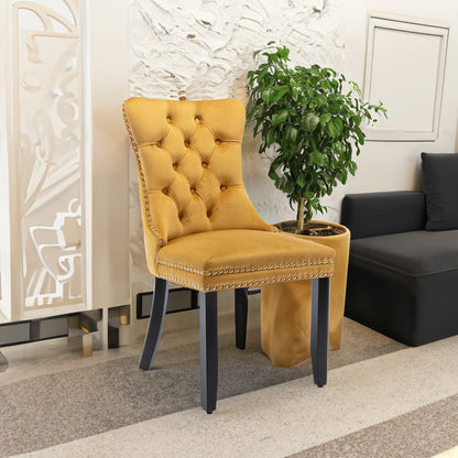 Luxury Velvet Tufted Dining Chairs, Solid Wood Legs with Nailhead Trim, Set of 2