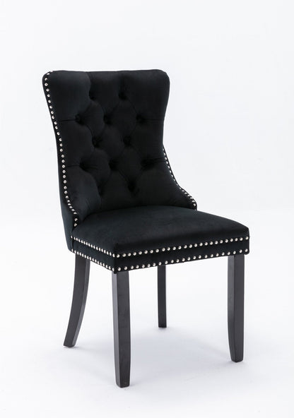 Luxury Velvet Tufted Dining Chairs, Solid Wood Legs with Nailhead Trim, Set of 2