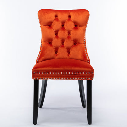 Luxury Velvet Tufted Dining Chairs, Solid Wood Legs with Nailhead Trim, Set of 2
