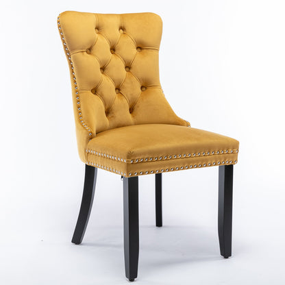 Luxury Velvet Tufted Dining Chairs, Solid Wood Legs with Nailhead Trim, Set of 2