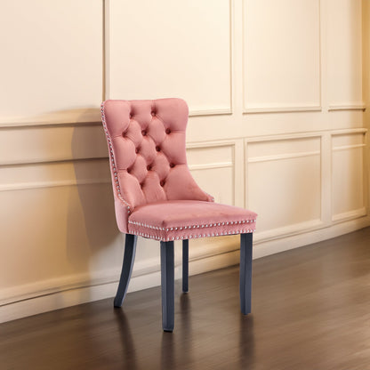 Luxury Velvet Tufted Dining Chairs, Solid Wood Legs with Nailhead Trim, Set of 2