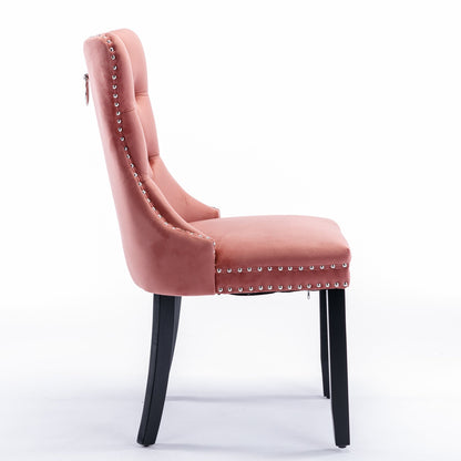 Luxury Velvet Tufted Dining Chairs, Solid Wood Legs with Nailhead Trim, Set of 2