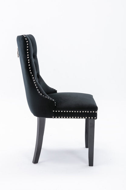 Luxury Velvet Tufted Dining Chairs, Solid Wood Legs with Nailhead Trim, Set of 2