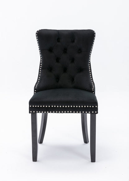 Luxury Velvet Tufted Dining Chairs, Solid Wood Legs with Nailhead Trim, Set of 2