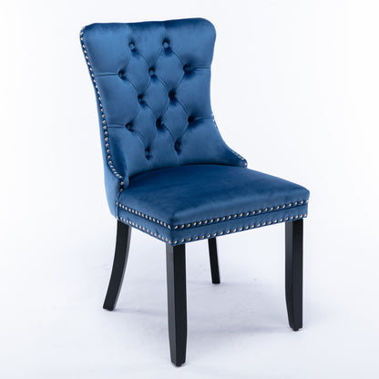 Luxury Velvet Tufted Dining Chairs, Solid Wood Legs with Nailhead Trim, Set of 2