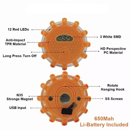 Magnetic LED Emergency Safety Flare - Road Safety Flashing Red Warning Lamp for Boat & Vehicles