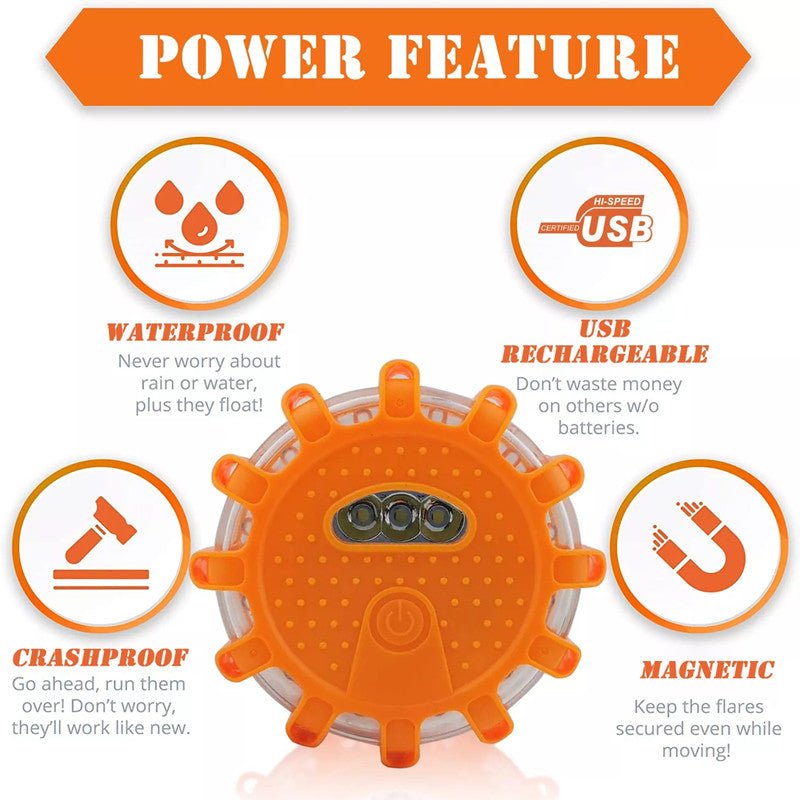 Magnetic LED Emergency Safety Flare - Road Safety Flashing Red Warning Lamp for Boat & Vehicles