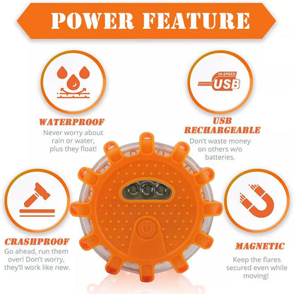 Magnetic LED Emergency Safety Flare - Road Safety Flashing Red Warning Lamp for Boat & Vehicles