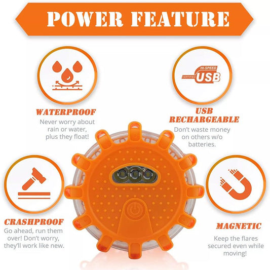 Magnetic LED Emergency Safety Flare - Road Safety Flashing Red Warning Lamp for Boat & Vehicles