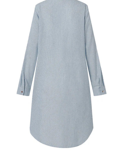 Striped Shirt Dress for Work & Casual Chic – Lapel Neck, Long Sleeve, & Knee-Length Charm