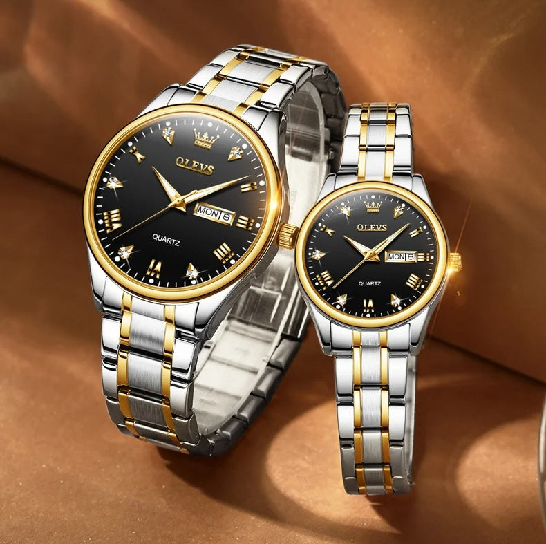 Luxury Couple Watches – Stainless Steel Waterproof Timepieces for Men & Women, Romantic Gift Set with Matching Elegant Style
