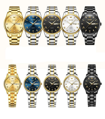 Luxury Couple Watches – Stainless Steel Waterproof Timepieces for Men & Women, Romantic Gift Set with Matching Elegant Style