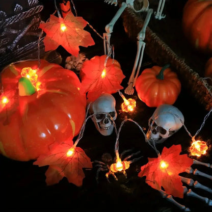 Maple Leaves Pumpkin String Lights - Halloween String Lights Hanging Fairy Atmosphere Lamp For Decorations