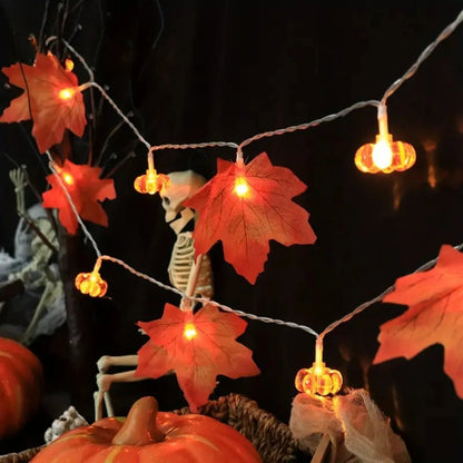 Maple Leaves Pumpkin String Lights - Halloween String Lights Hanging Fairy Atmosphere Lamp For Decorations