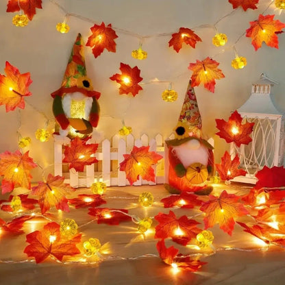 Maple Leaves Pumpkin String Lights - Halloween String Lights Hanging Fairy Atmosphere Lamp For Decorations